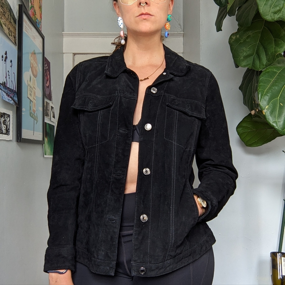 Denim and Co Suede Leather Black Jacket